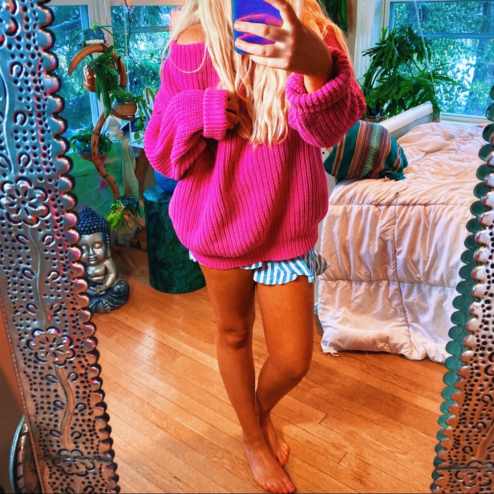 Ultra Thick Woven Fuchsia Pink Oversized Sweater - Picture 4 of 15